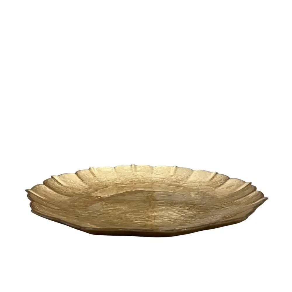 Metallic Gold Turkish Glass 12.5in Plate Charger Scalloped Edge New
